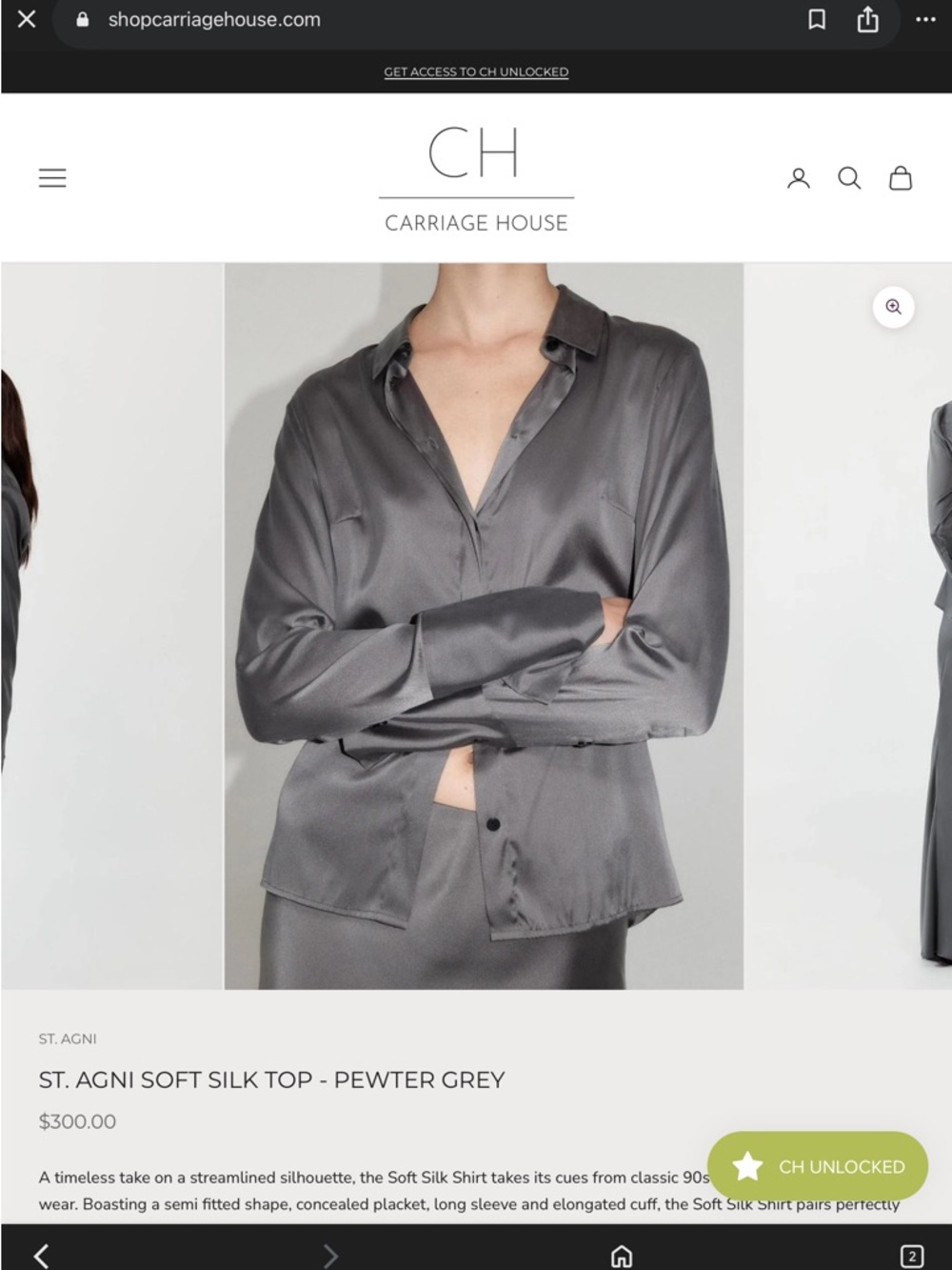 St. Agni Charcoal Satin Button-Up Shirt